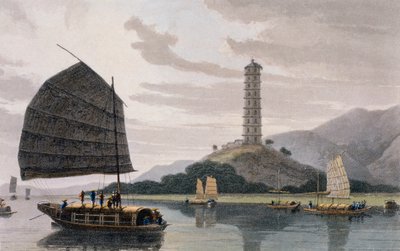 Wham Poa Pagoda, with boats sailing in front, from 